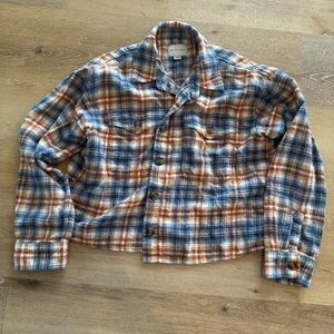 American Eagle Outfitters Blue and Orange Plaid Button-Down Shirt